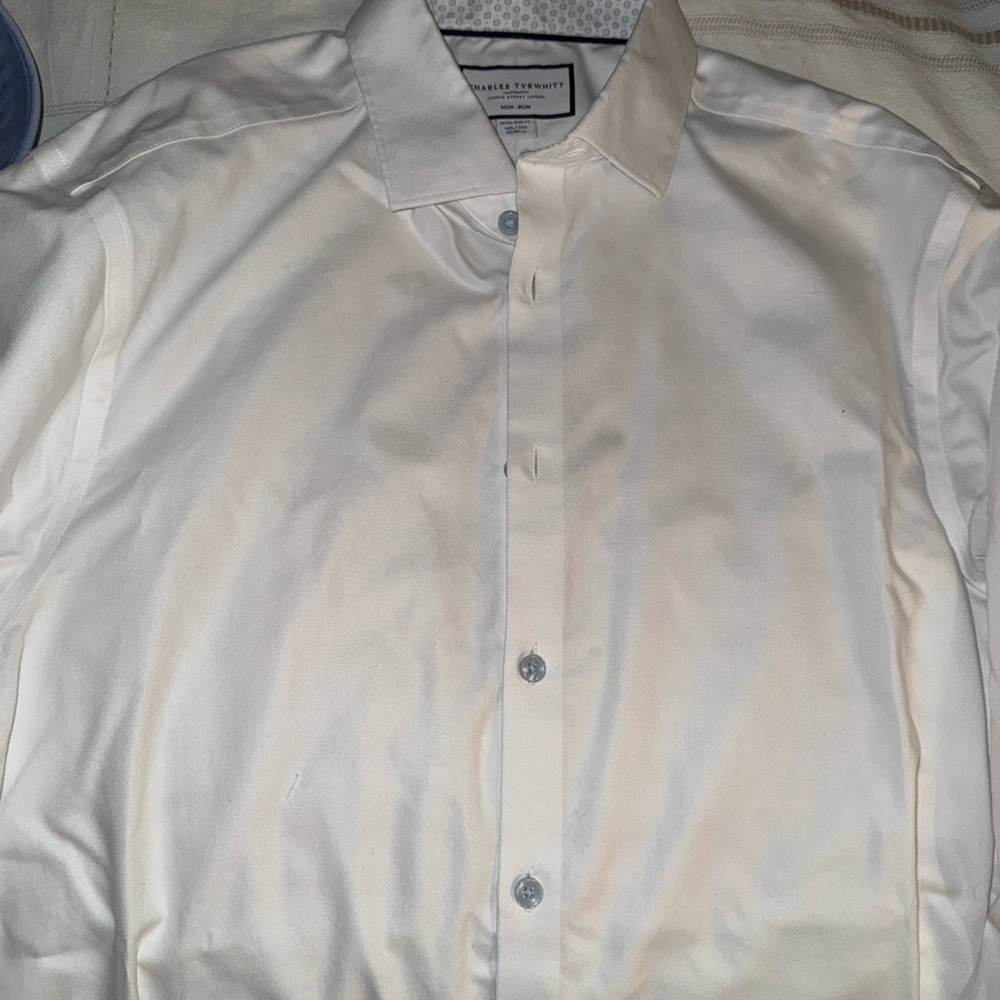 Charles Tyrwhitt White Men's Dress Shirt - Point Collar Button-Down 16.5 x 35